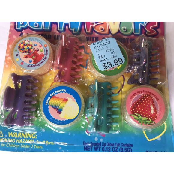 Lisa Frank Party Favor 4 Scented Lip Gloss W/ 4 Alligator Clip NEW Old Stock - Picture 2 of 4
